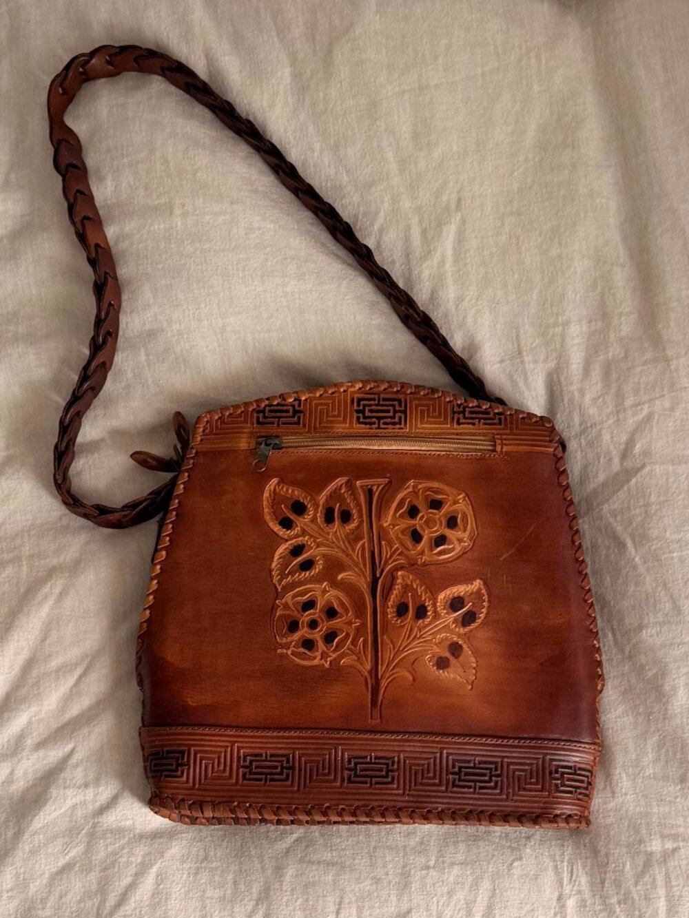 Vintage Leather Hand Stitched Shoulder Bag